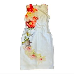 Calvin Klein size 6 floral white and pinks sheath dress